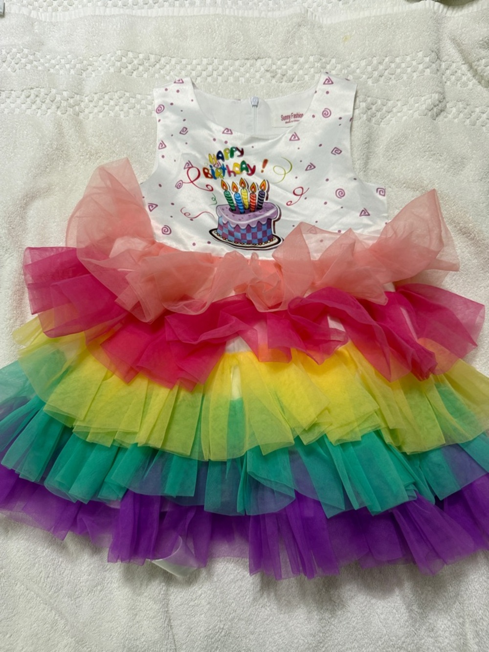 Sunny Fashion : Rainbow Tutu Birthday Dress with Cake Graphic